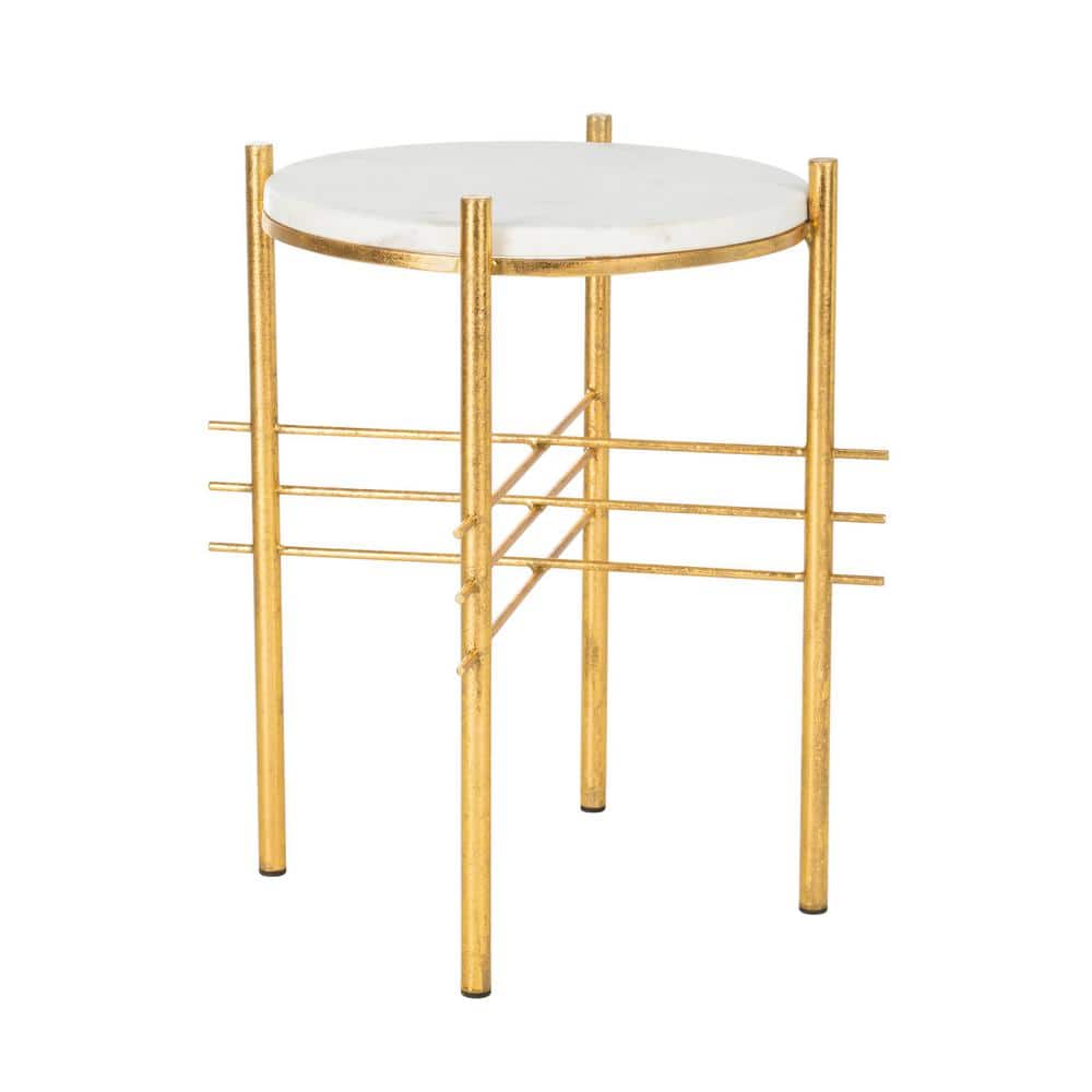 Luxurious Gold & White Marble 16" Round Accent Table