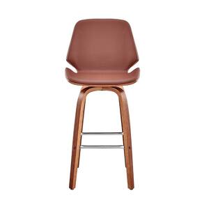 26 in. Brown Faux Leather Swivel Seat Wooden Bar Stool