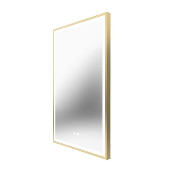 Brilliance 24 in. W x 36 in. H Rectangular Framed Light-up Wall Mounted Bathroom Vanity Mirror in Brushed Brass