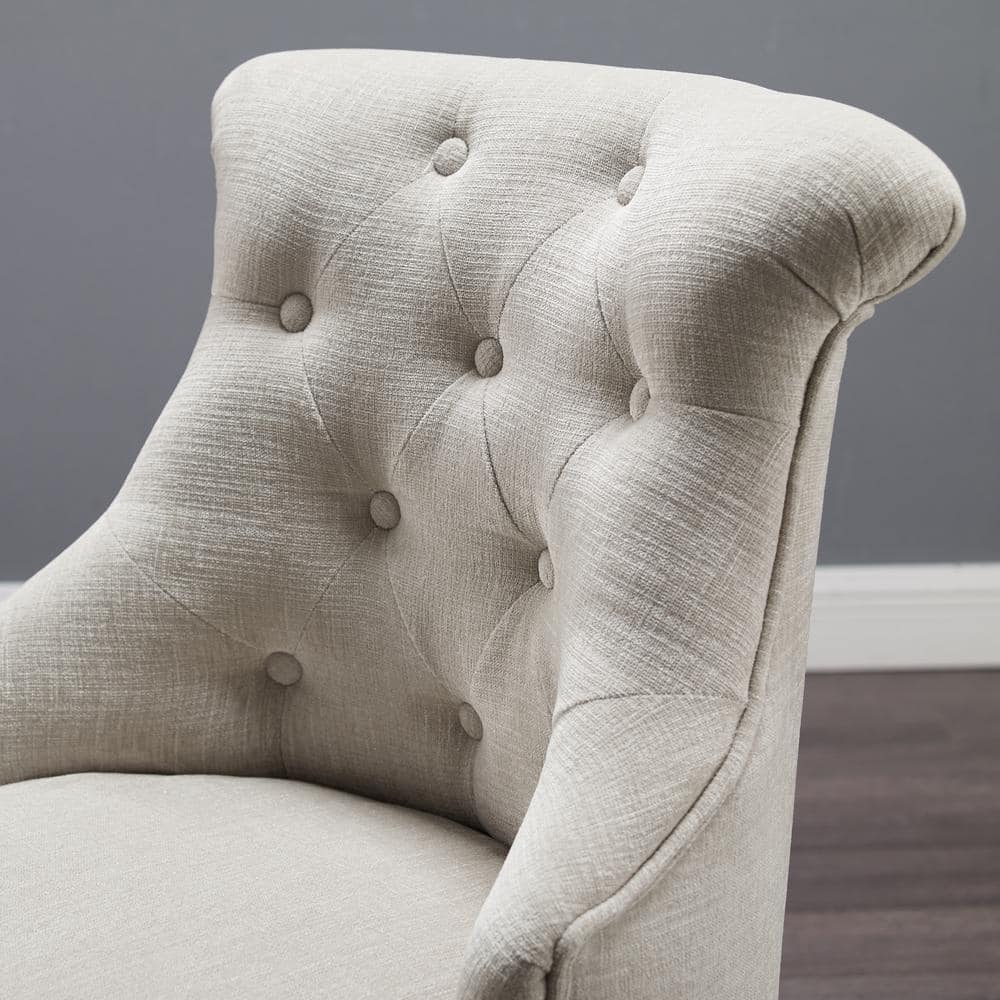 Sinclair Swivel Executive Chair in Natural Off-White with Dark Walnut Wood Base