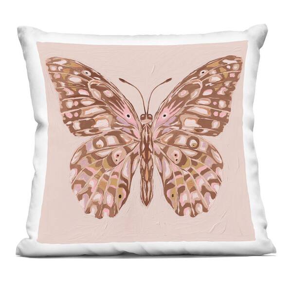 Butterfly Wings in Neutral Beige Print Zipper Polyester 18 in. X 18 in. Throw Pillow
