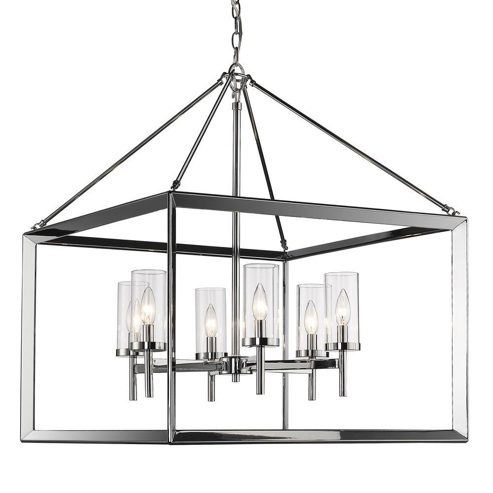Chrome Cage 6-Light Chandelier with Clear Glass Shades