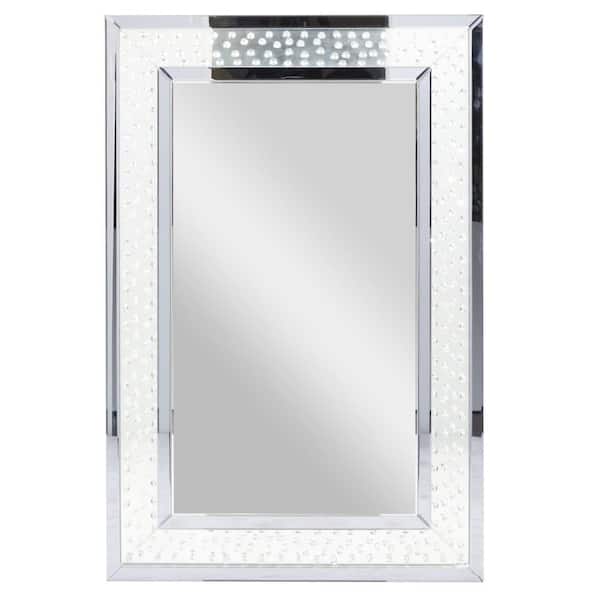 Litton Lane 47 in. x 32 in. Rectangle Framed Blue Wall Mirror with Floating Crystals