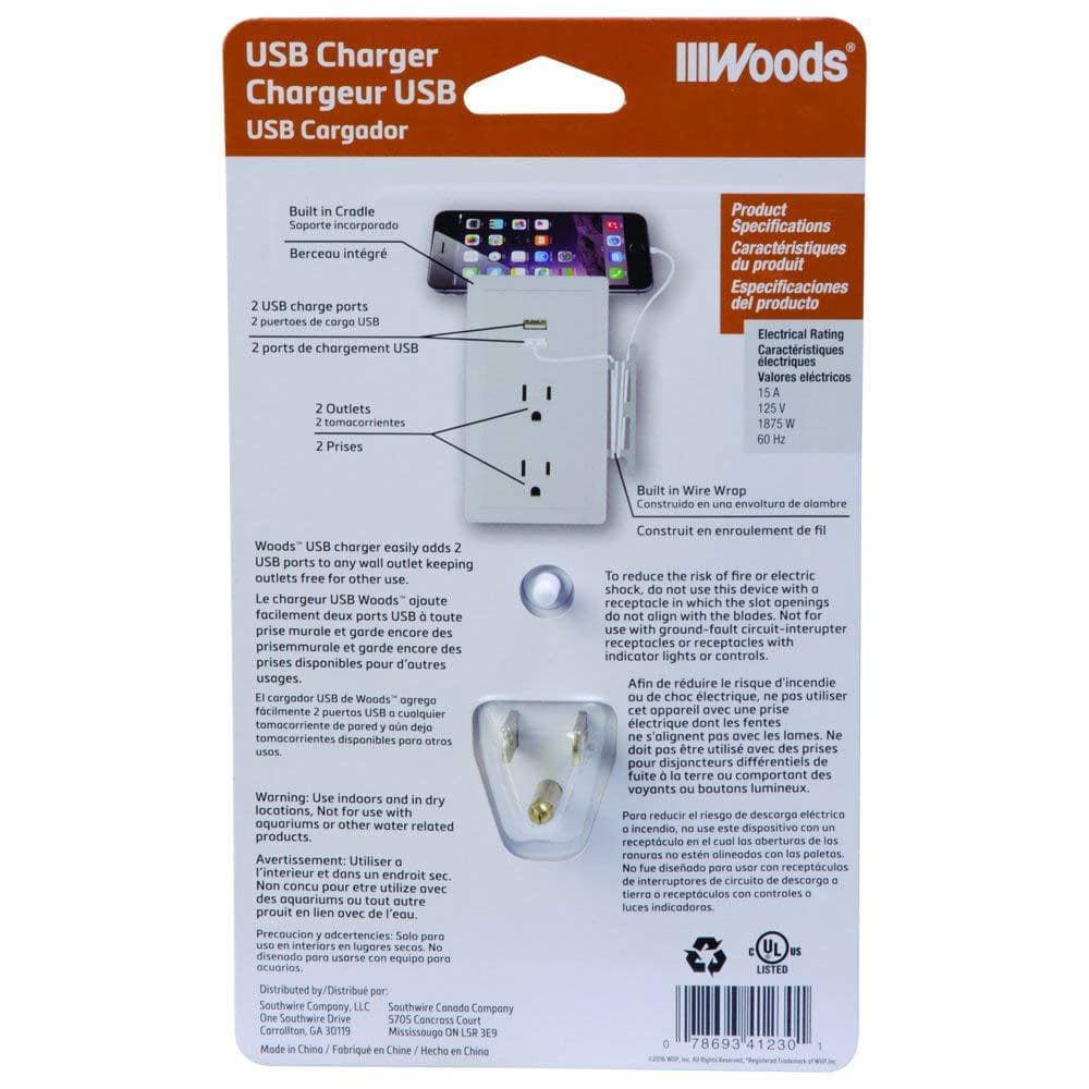 White Tamper Resistant Wall Outlet with 2 USB Ports