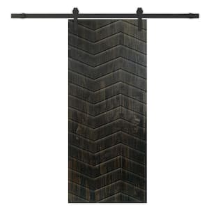 36 in. x 80 in. Charcoal Black Stained Pine Wood Modern Interior Sliding Barn Door with Hardware Kit