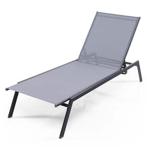 Patio Metal Outdoor Chaise Lounge Chair Recliner 6-Position Adjustable Back Garden Poolside