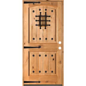 30 in. x 80 in. Mediterranean Knotty Alder Arch Top Clear Stain Left-Hand Inswing Wood Single Prehung Front Door