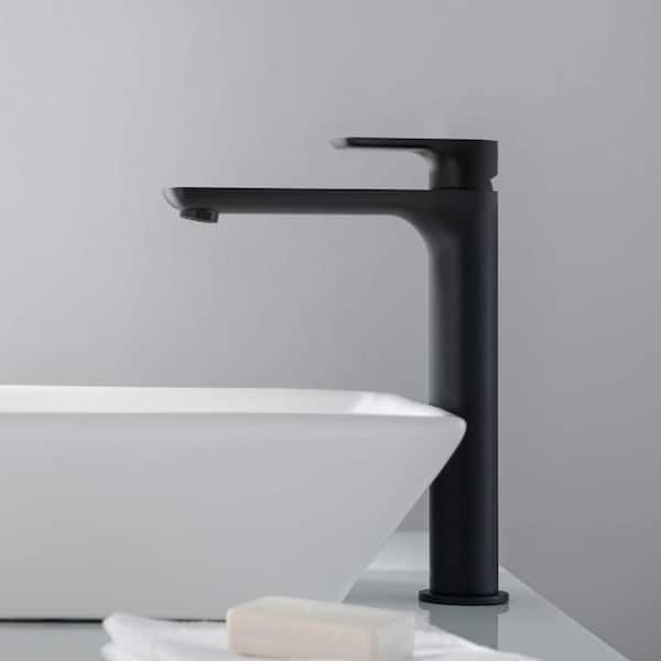Single Handle Lever Handle Single Hole Bathroom Sink Faucet with Supply Lines and Pop-Up Drain in Matte Black