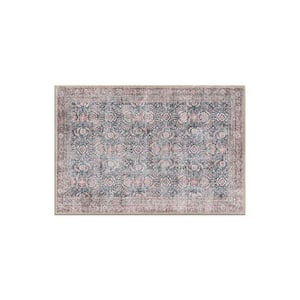Amber Charcoal 2 ft. x 3 ft. Vintage Inspired Machine Washable Non Slip Area Rug