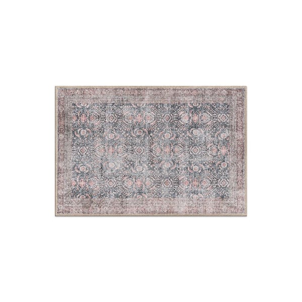 Amber Charcoal 2 ft. x 3 ft. Vintage Inspired Machine Washable Non Slip Area Rug