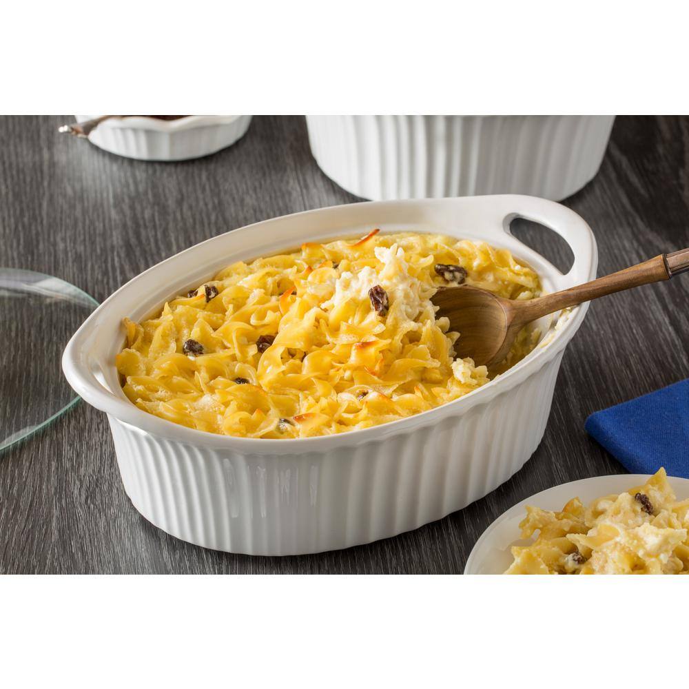 French White 1.5-Quart Oval Casserole with Glass Lid, Set of 2