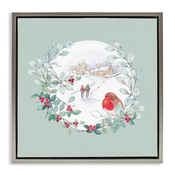 Stupell Industries Winter Scene with Border by Julie Clay 1 Piece Floater Frame Graphic Print People Poster Art Print 18 in. x 18 in.