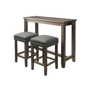 Dremmend 3-Piece Wire-Brushed Gray and Gray Counter Height Table Set with USB Plug