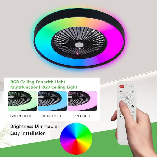 Jushua 19 in. Black and White Semi-Flush Mount Ceiling Fan Light