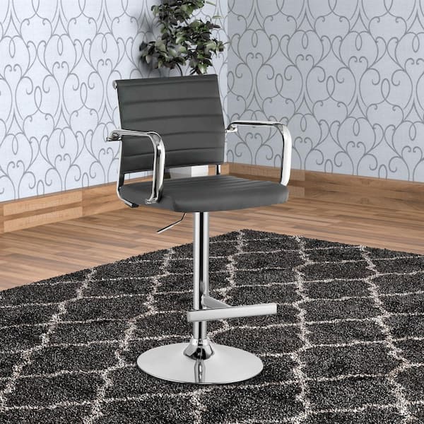 Silver Leatherette Padded Bar Stool, Padded Bar Stools With Arms