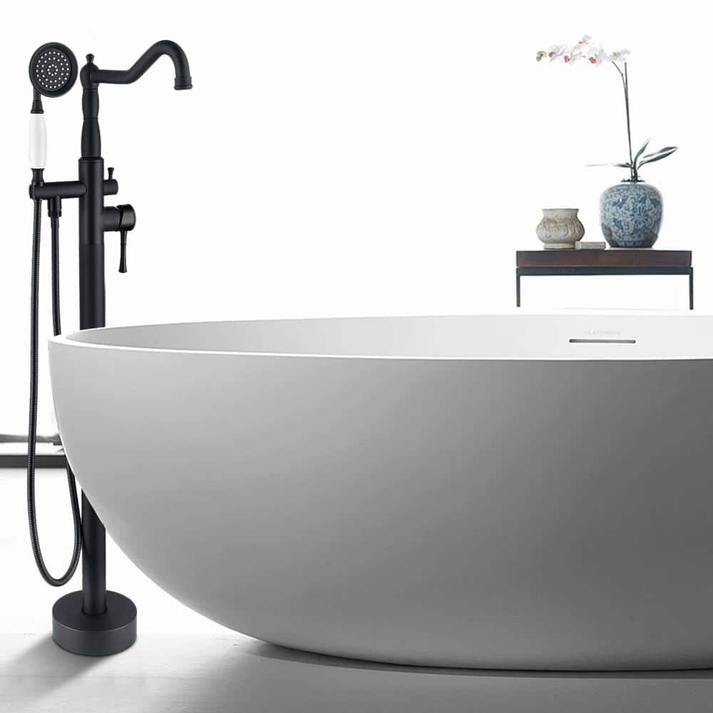 Matte Black Stainless Steel Freestanding Bathtub Faucet with Hand Shower