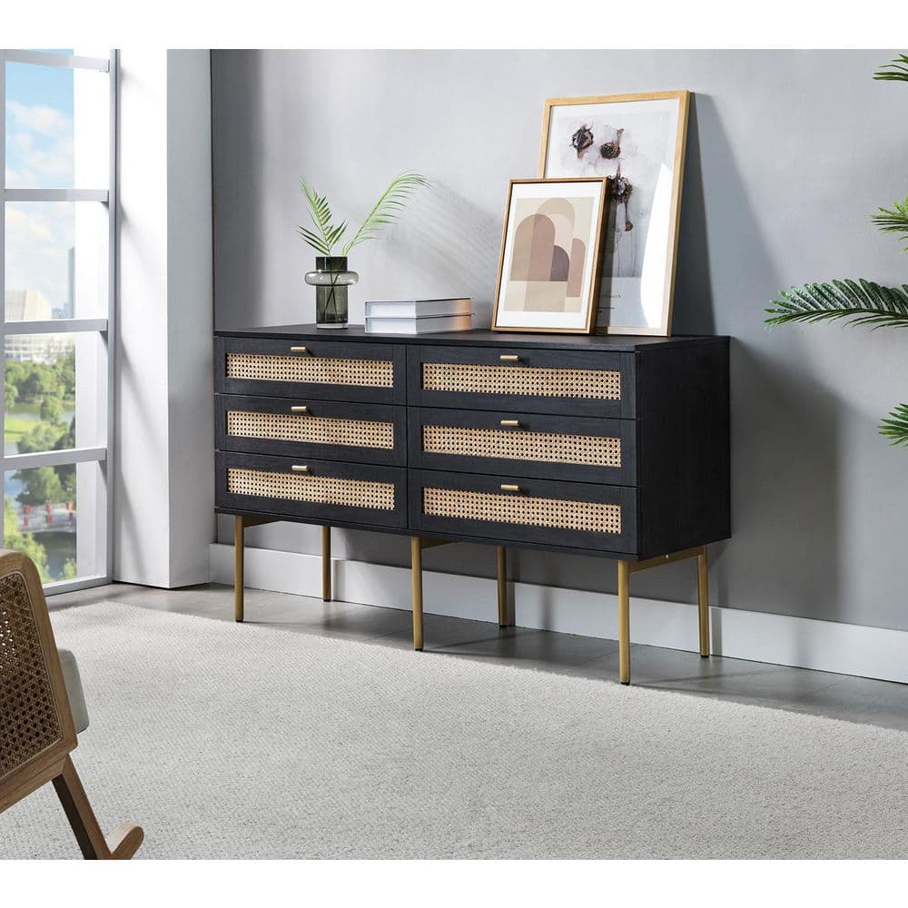 JAYDEN CREATION Datang Black 6-Drawer 54 in. W Double Dresser with Metal  Legs SCBSD0551-BLACK - The Home Depot
