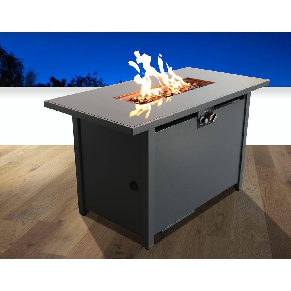 42 in. Outdoor Metal Rectangular Fire Pit Table, 50,000 BTU Output, Stainle