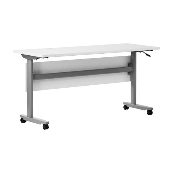 Carnegy Avenue Palmer Commercial Grade 24 in. Rectangular White Top/Gray Frame Composite Heavy-Duty Nesting Flip Training Table Desk