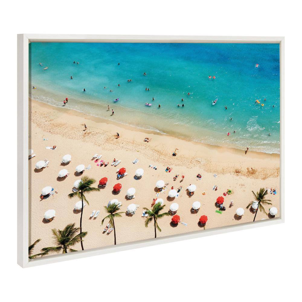 Sylvie Tropical Beach Framed Canvas Print in White Frame