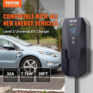 EV Charger Level 2 16/20/24/32Amp Electric Vehicle Charger with 28 ft. Charging Cable NEMA 10-30P Plug for SAE J1772 EVs