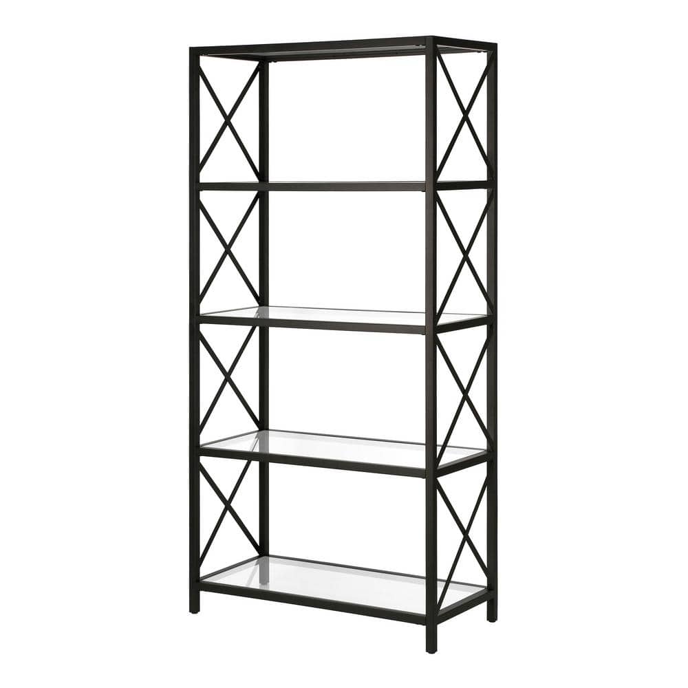 Modern Blackened Bronze 66" High Geometric 4-Tier Bookcase
