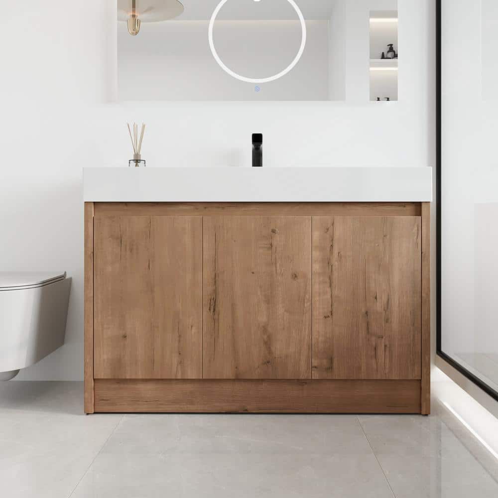 47.2 in. W x 18.1 in. D x 35 in. H Freestanding Bath Vanity in Light Brown 