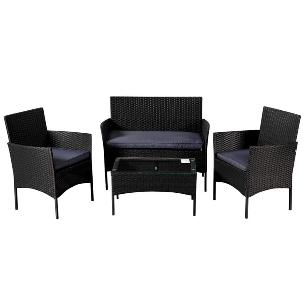 4-Piece Wicker Patio Conversation Set with Beige Cushions