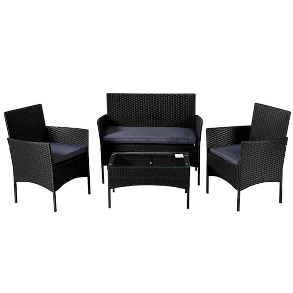 Unbranded 4-Piece Wicker Patio Conversation Set with Beige Cushions
