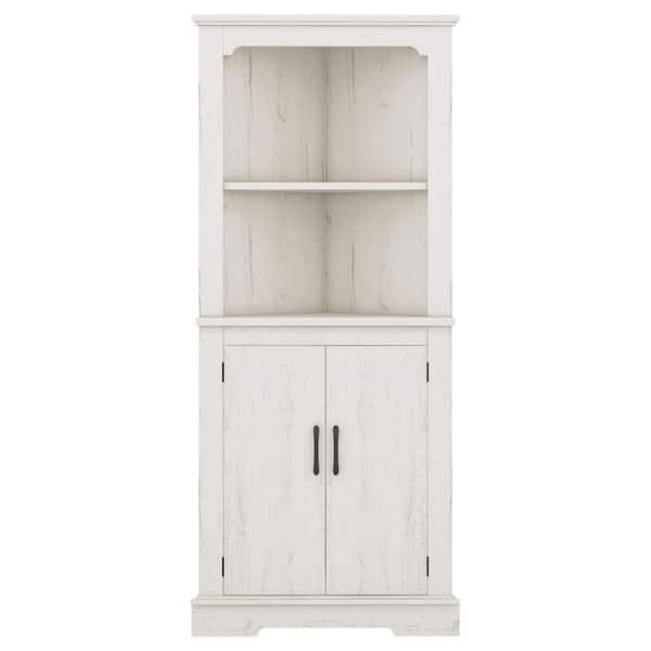 Unbranded 30.6 in. W x 22.3 in. D x 69.3 in. H Beige Linen Cabinet with Doors and 2 Open Shelves for Dining Room