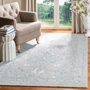 Micro-Loop Light Gray/Ivory 8 ft. x 10 ft. Floral Border Area Rug
