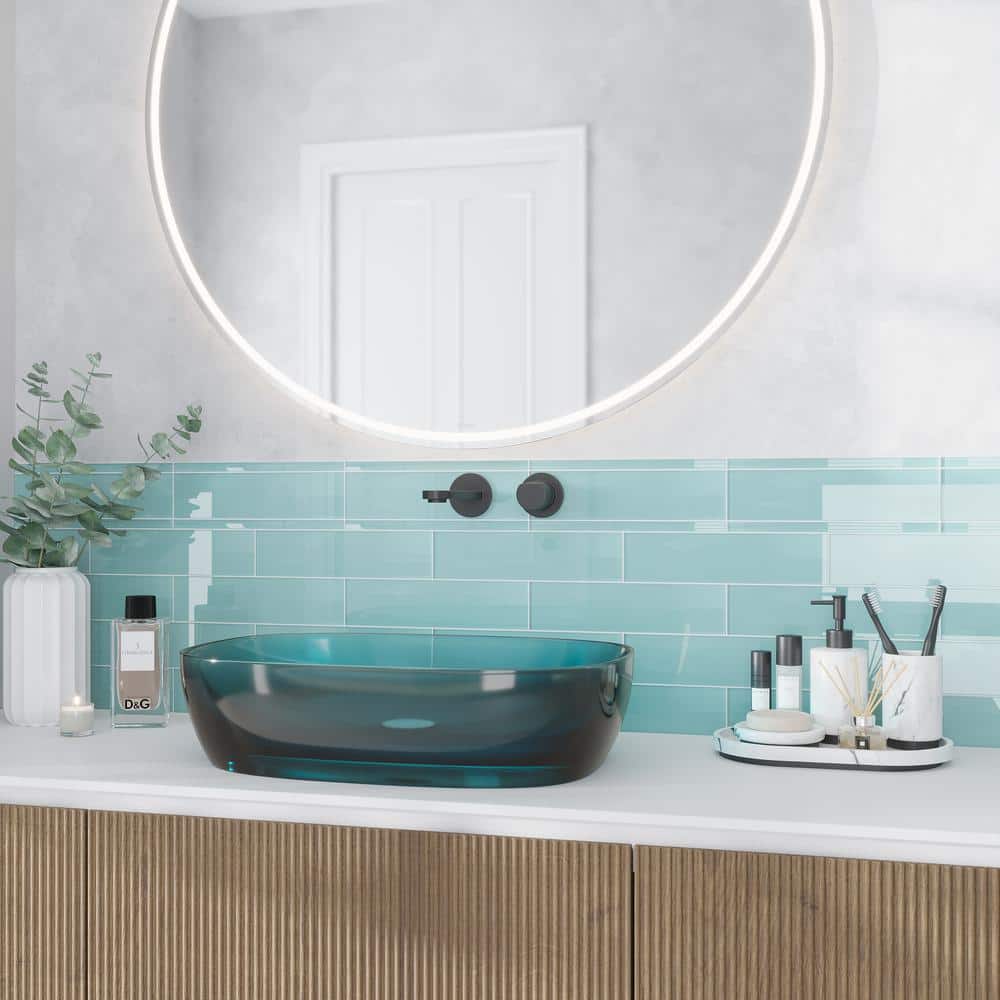 Turkish Blue 3x12 Polished Glass Subway Tile for Kitchen and Bathroom