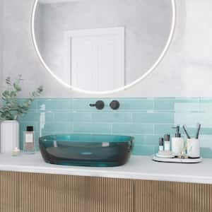 Aqua 3 in. x 12 in. Polished Glass Mosaic Floor and Wall Tile (5 sq. ft./Case)