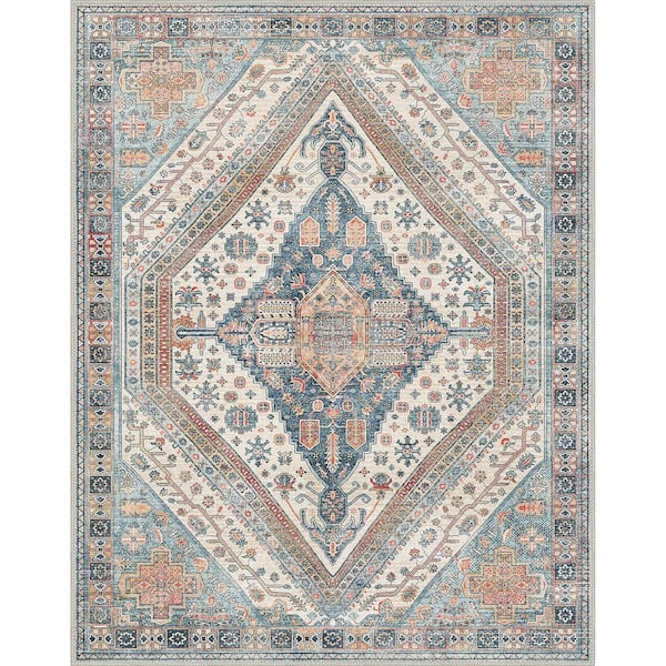 Soraya Medallion Blue/Orange 6 ft. x 9 ft. Living Room/Bedroom/Dining Room Area Rug