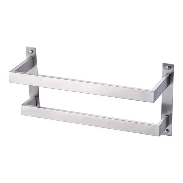 16 in. Wall Mounted Double Towel Bar Bath Hardware Accessory in Brushed Nickel