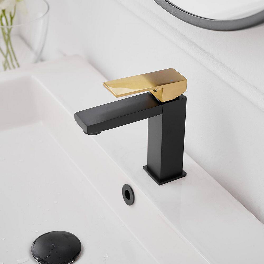 Matte Black and Brushed Gold Single-Handle Bathroom Faucet