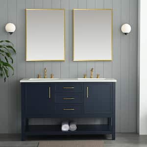 Arlo 54 in W x 22 in D x 34 in H Bath Vanity in Indigo Blue with Engineered Stone Top in Ariston White with White Sinks