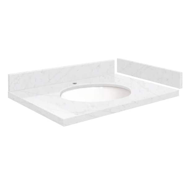 Transolid Silestone 28 in. W x 22.25 in. D Quartz White Round Single Sink Vanity Top in Statuario