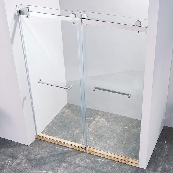 Staykiwi 60 in. W x 72 in. H Double Sliding Frameless Shower Door inChrome Finish with Clear Glass