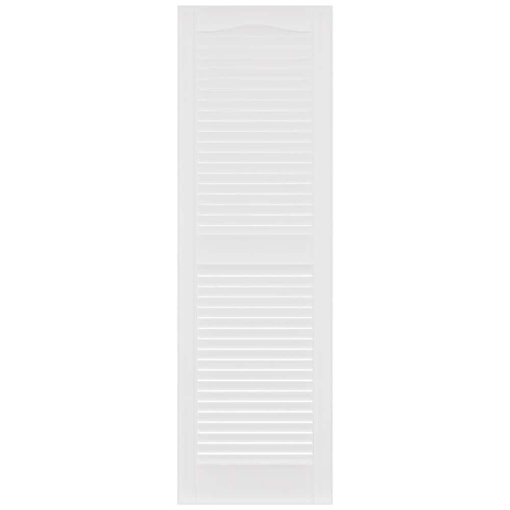 Builders Edge 14.5 in. x 39 in. Louvered Vinyl Exterior Shutters Pair in White