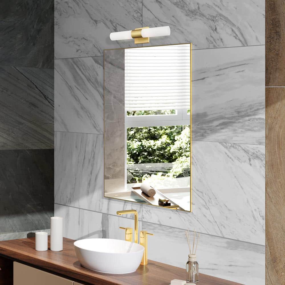 Satin Brass 2-Light Vanity with Opal Glass Shades