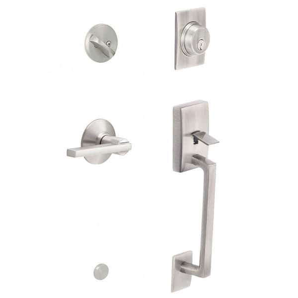 Century Satin Nickel Single Cylinder Deadbolt with Left Handed Merano Lever  Door Handleset