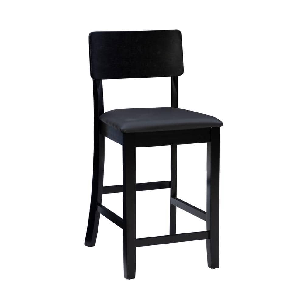 Toro 24 in. Black High Back Wood Counter Stool with Faux Leather Seat