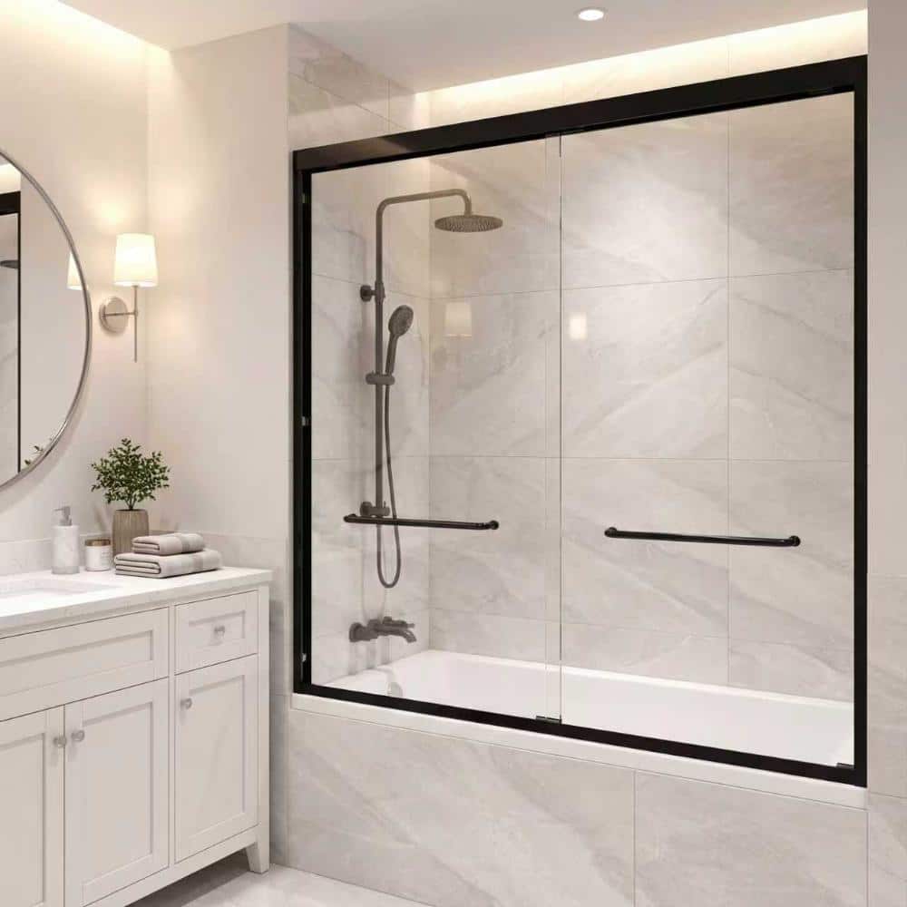 "56"" - 60"" W x 58"" H Double Sliding Tub Door, Framed Bypass Tub Door with 1/4-in (6mm) Tempered Glass and Quiet Rollers" price history on PriceWatchPro