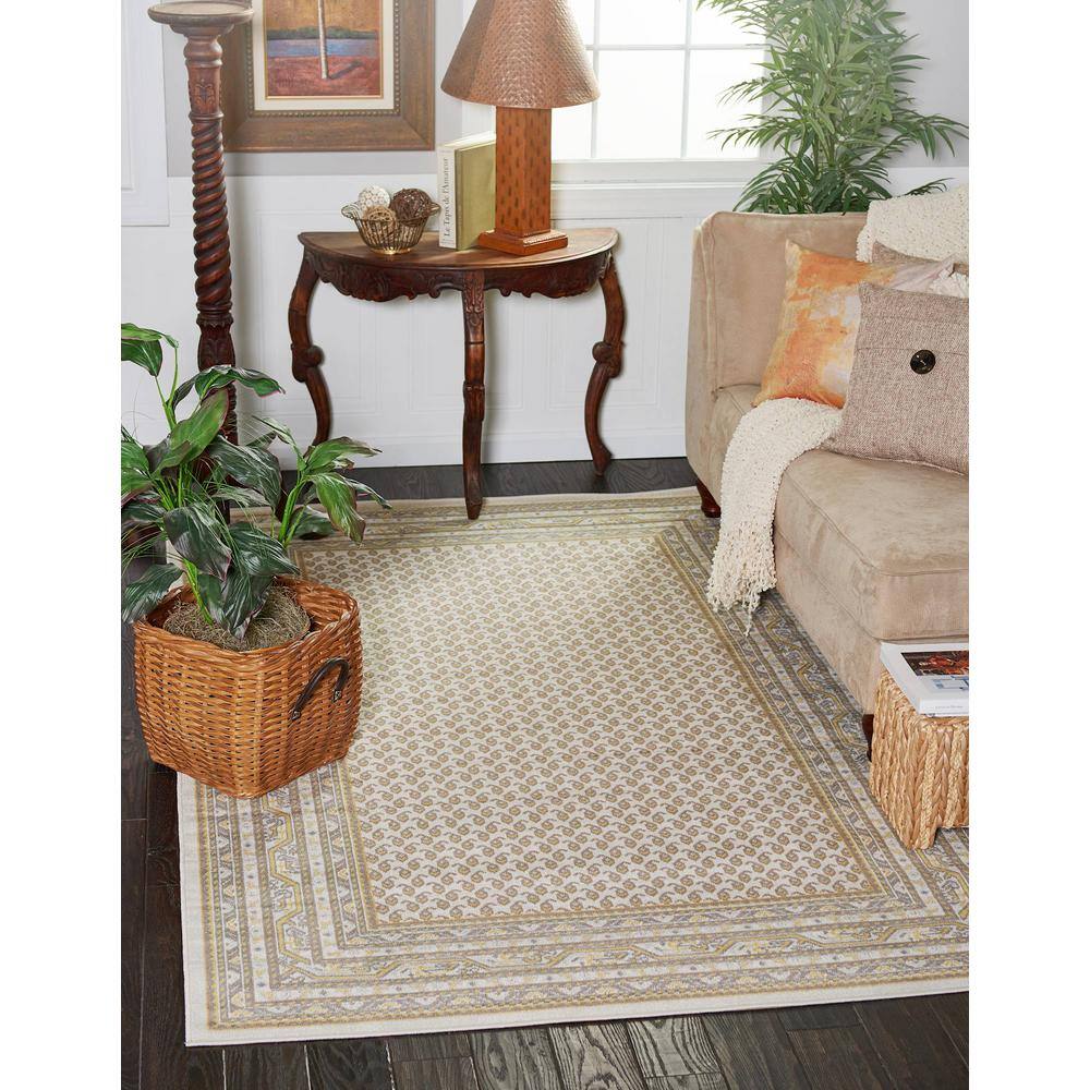 Beige and Gold Flat Woven Synthetic Runner Rug