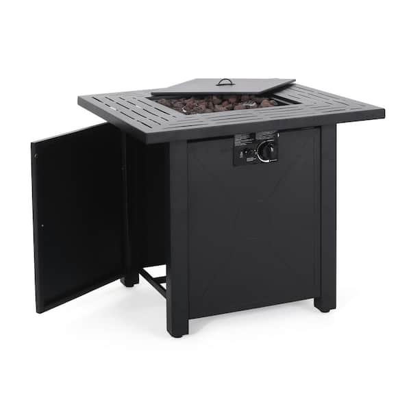 Unbranded 28 in. x 28 in 40,000 BTU Square Metal Gas Outdoor Patio Fire Pit Table in Black with Lid
