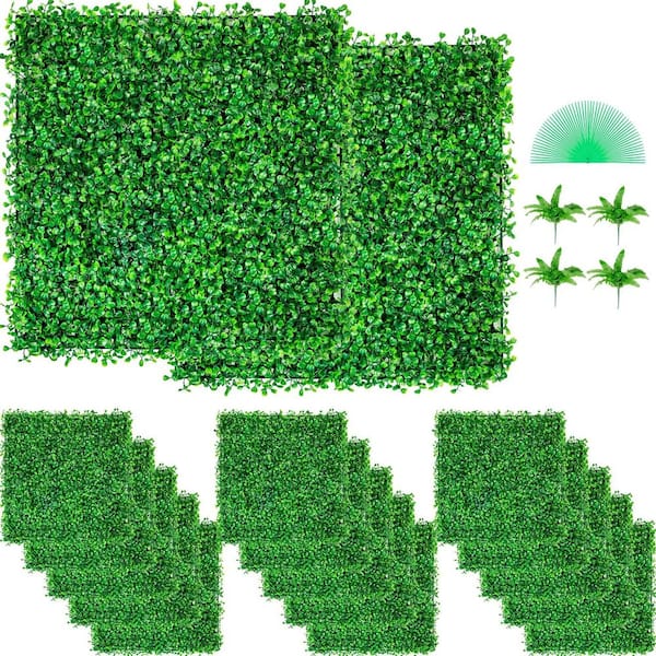 Afoxsos Solid PE Structure 48- Piece 10 x 10 in. Artificial Boxwood Hedge Panels, Grass Backdrop Wall, Green Grass Privacy Fence