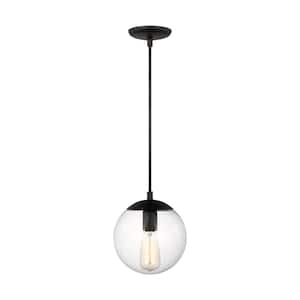 Leo Hanging Globe 8 in. 1-Light Midnight Black Pendant Light with Clear Seeded Glass Shade