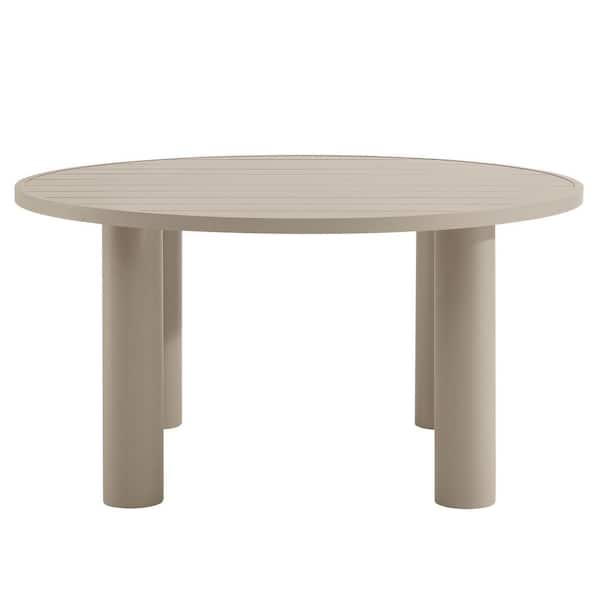 MODWAY Nautica 60 in. Round Metal Outdoor Patio Dining Table in Taupe