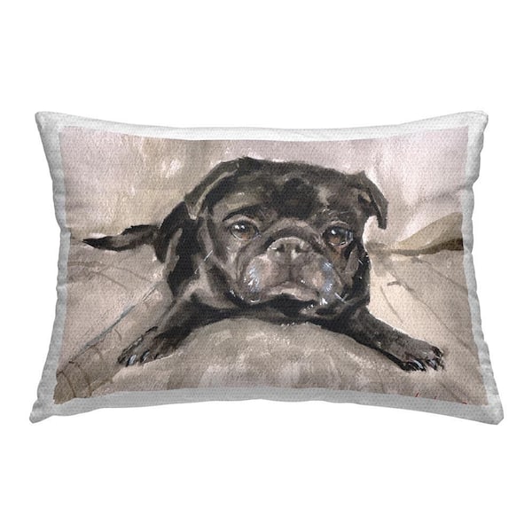 Cozy Black Pug Outdoor Printed Throw Pillow by GeorgeDyachenkoArt